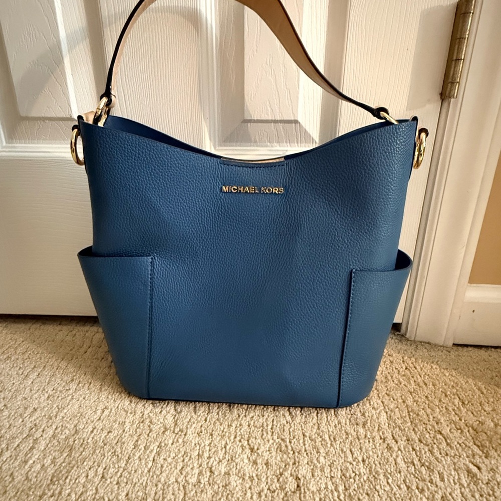 Michael Kors Blue Pebbled Leather Hobo Shoulder Bag